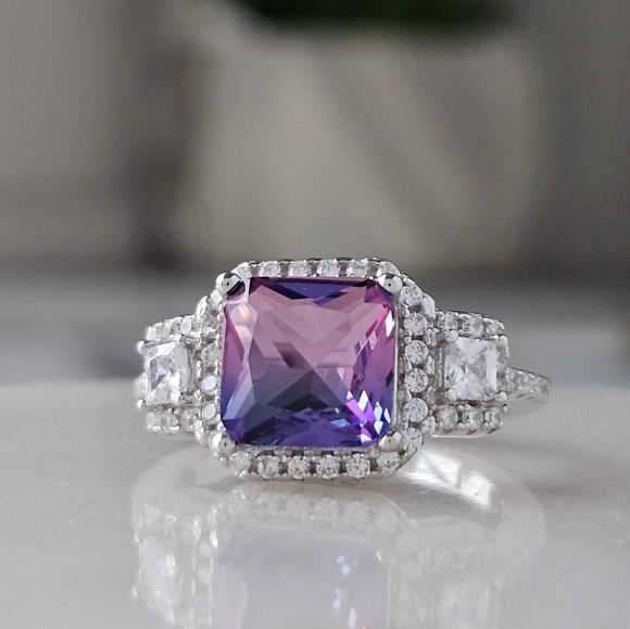 Pink & Purple Emerald Cut Gemstone Ring, 925 Sterling Silver Charmed Aroma - Picture 3 of 8